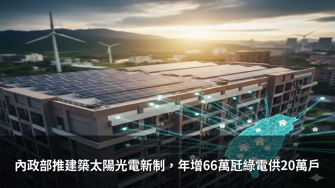 內政部推建築太陽光電新制，年增66萬瓩綠電供20萬戶