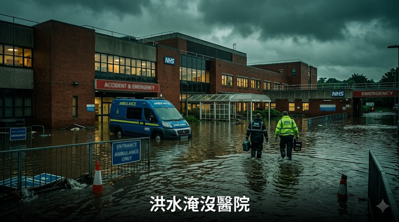 英國國家健康服務（NHS）醫院因洪水導致至少67個院區關閉